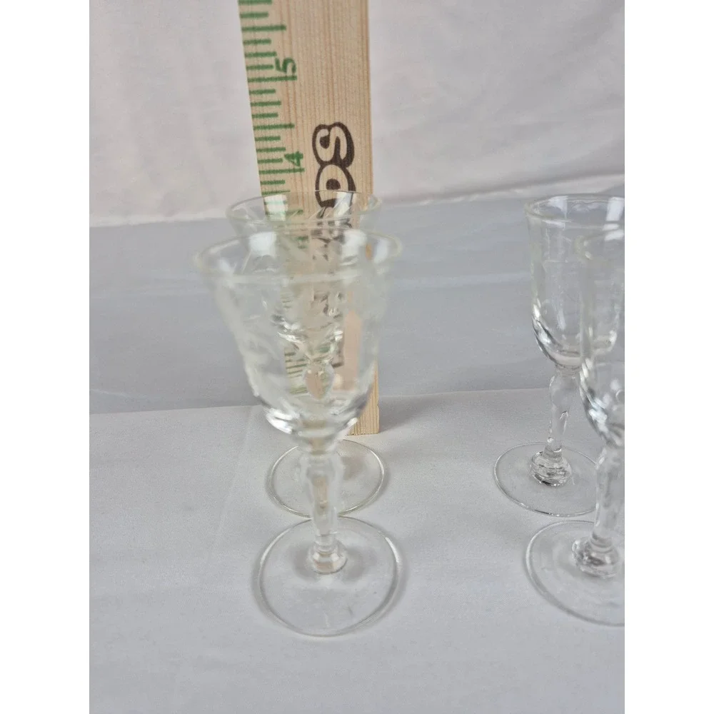 Vintage Mini Etched Cordial Glasses Set Of 8 Floral Stemware‎ Barware MCM